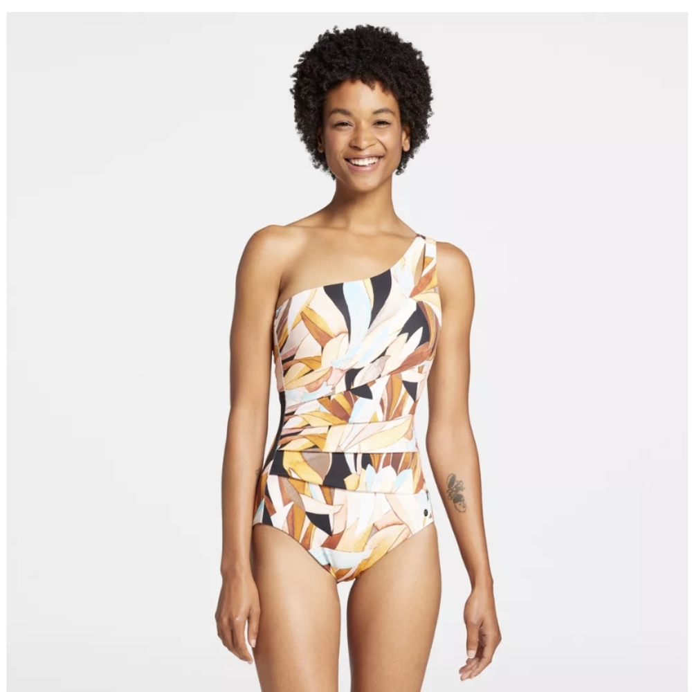 CALIA Women's Sculpt One Shoulder One Piece Swimsuit - Rust